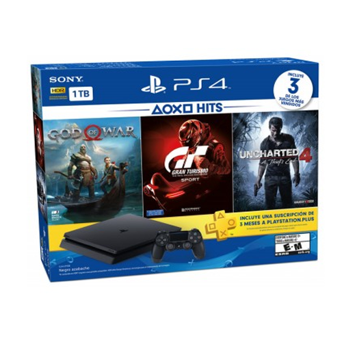 Playstation 4 Slim 1TB Bundle GOW/GT/UNC + Controle Sem Fio