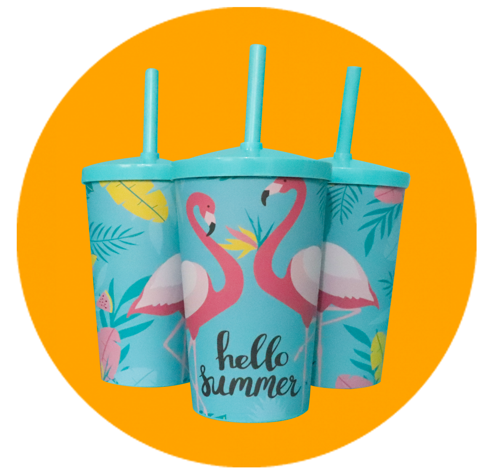 Copo Label 550ml c/tampa e canudo - Hello Summer - Copo personalizado Label 550ml c/tampa e canudo