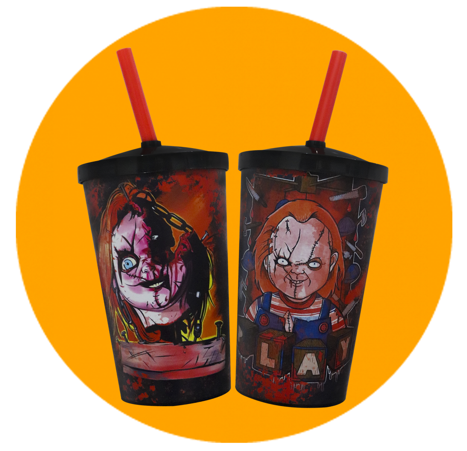 Copo Label 550ml c/tampa e canudo - Boneco Assassino