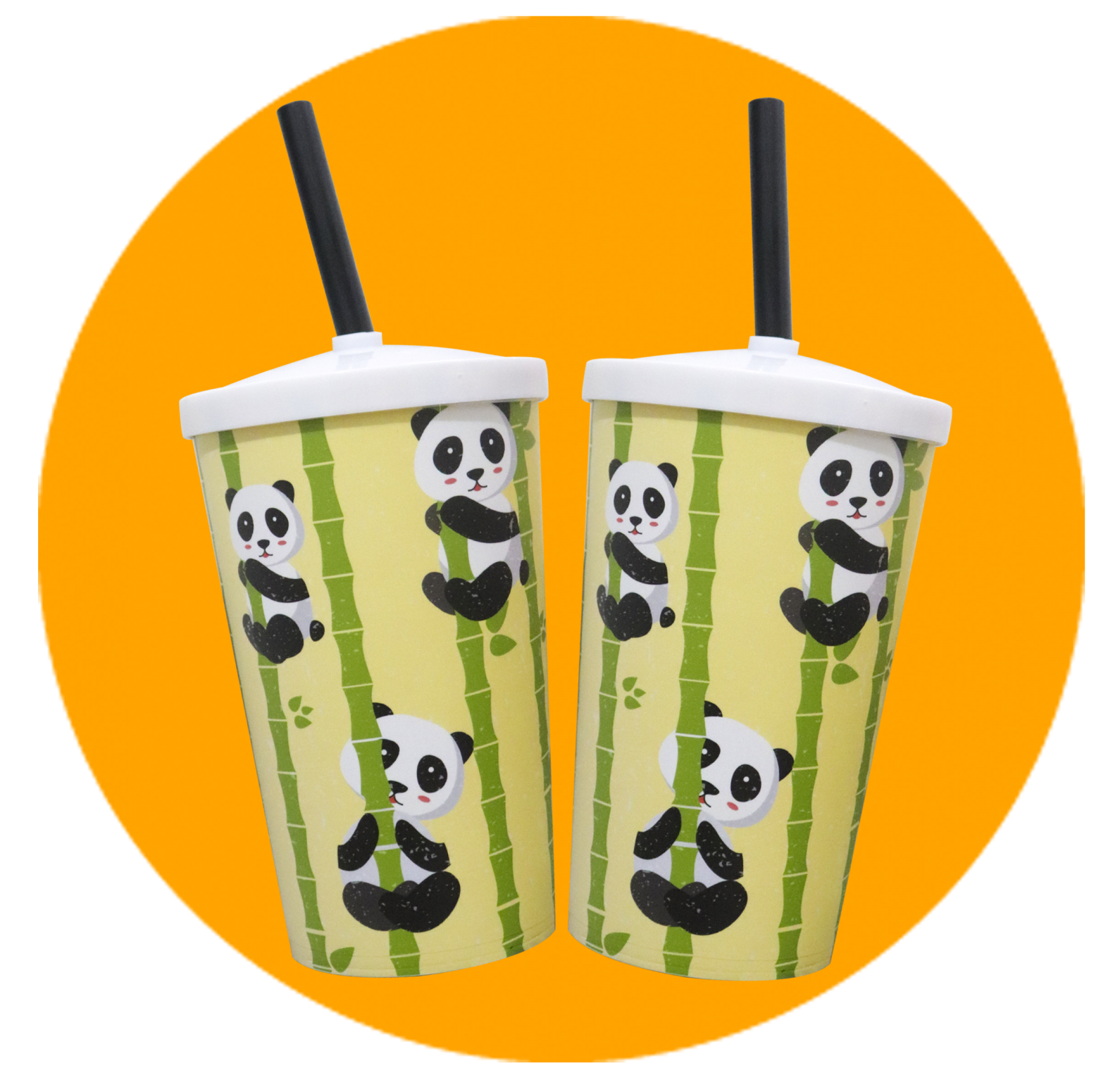 Copo Label 550ml c/tampa e canudo - Panda