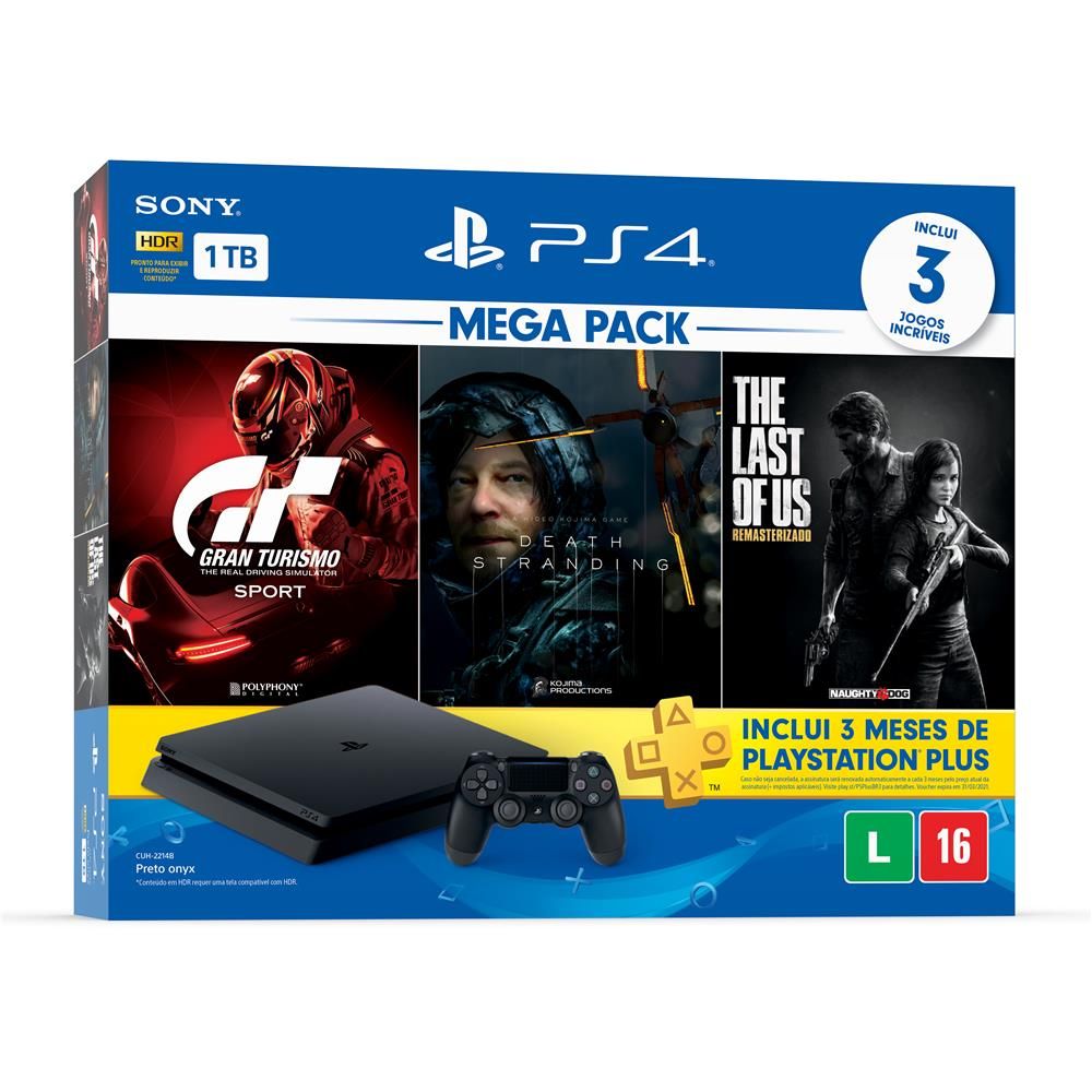 Playstation 4 Slim 1TB Preto Bundle Gran Turismo, Death Stranding, The Last Of Us