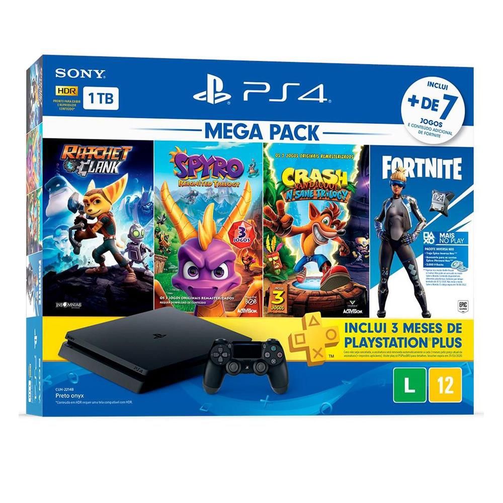 Playstation 4 Slim 1TB Preto Bundle Hits Mega Pack 8