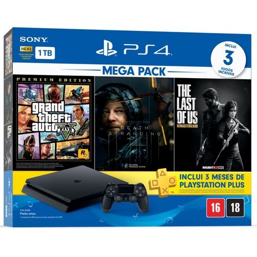 Console Playstation 4 Bundle Hits V9 1tb + Combo Jogos + Psn