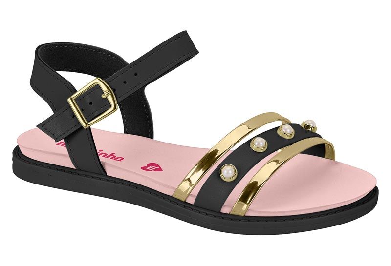 Sand�lia Infantil Molekinha Menina Metalizada Perolas 2312.261