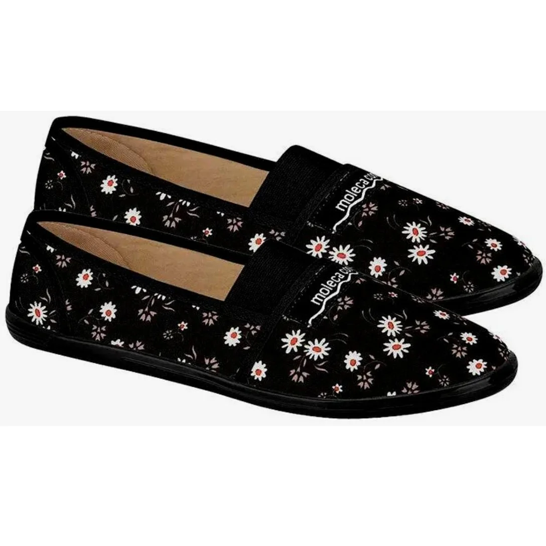 Sapatilha Moleca Preta Flores Tecido 520.59