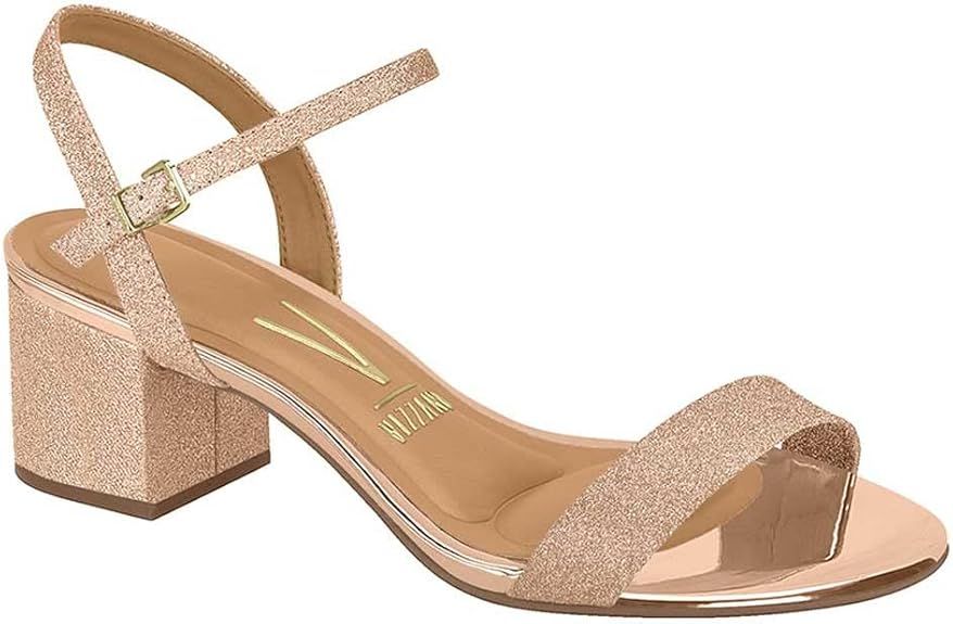 ​Sand�lia Salto Quadrado Glitter Ouro Rosado Vizzano 6291.900