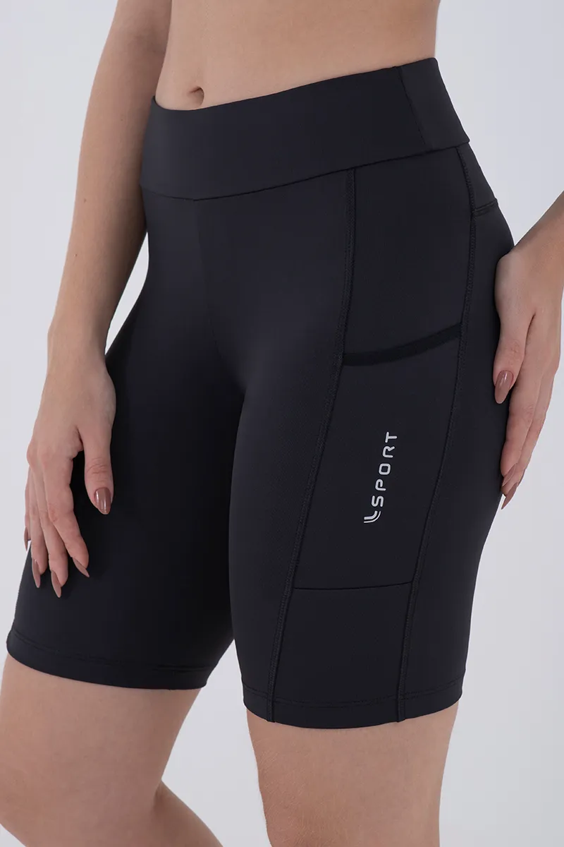 Bermuda Legging Curta Feminina Adulto Com Bolso Run Lupo Cor Preto