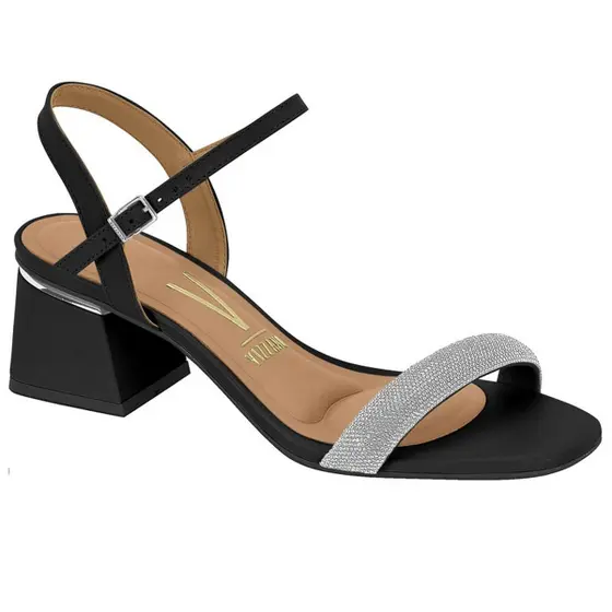 Sand�lia Vizzano Salto Bloco Baixo Tira com Strass 6428.139 - Preto