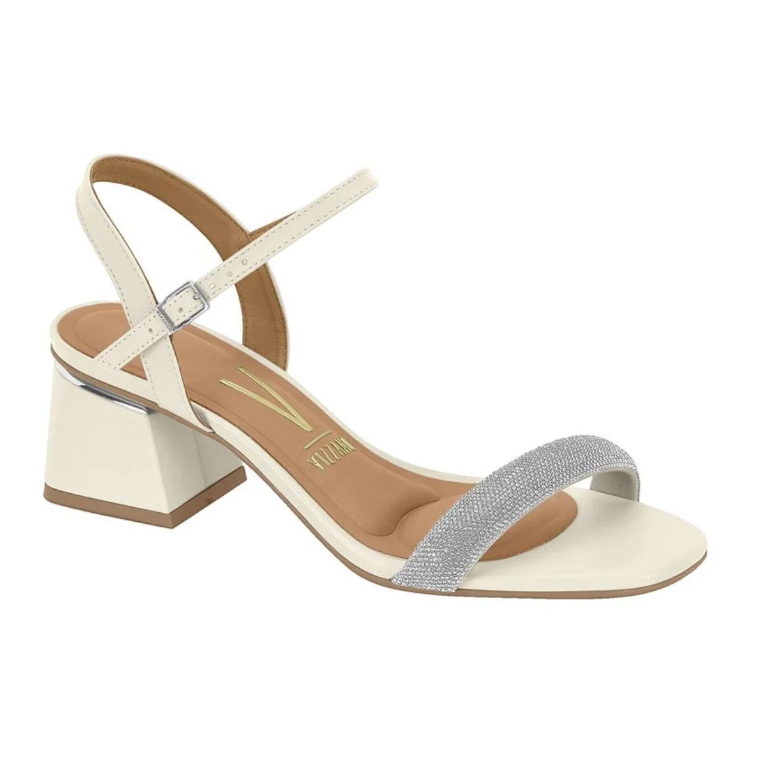 Sand�lia Vizzano Salto Bloco Baixo com Strass 6428.139 - Branco Off