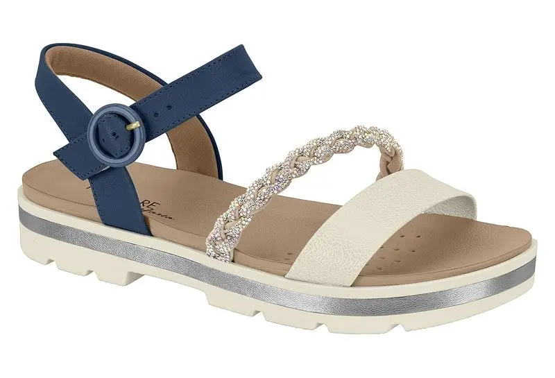 Sand�lia papate ortop�dica Modare 7132.144 plataforma tira em strass Marinho / Nude / Aurora Boreal