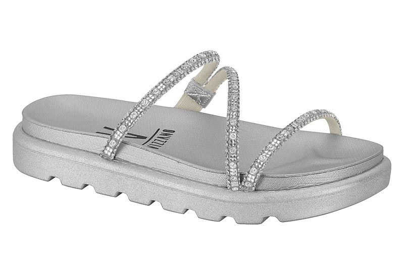 Tamanco Feminino Salto Baixo Vizzano 6459.318 Branco Off/ Cristal/ Gelo/ Prata