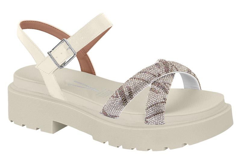 Sand�lia Feminina Vizzano 6499.114 - Branco Off / Black Diamond