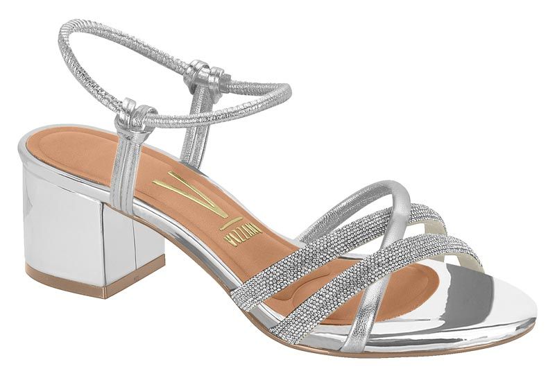 Sand�lia Feminina Brilho Strass Salto Bloco Vizzano 6291.1174 - Branco