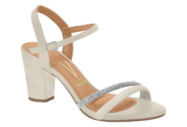 Sand�lia Salto Alto Grosso Strass Vizzano 6262.1009 Feminina Branco Off Cristal Silver