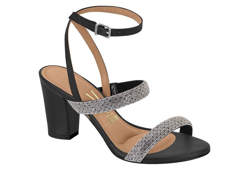 Sand�lia Vizzano Festa Salto Grosso Tira Strass 6262.1022 - Preto Cristal Jet Hematite
