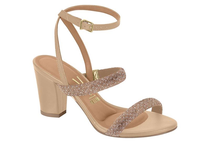 Sand�lia Vizzano Festa Salto Grosso Tira Strass 6262.1022 - Bege Dourado Cristal
