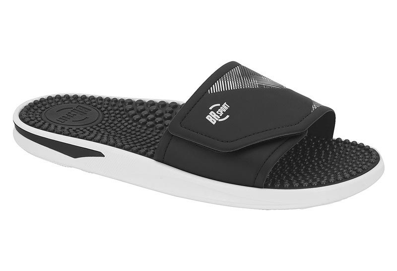 Chinelo Slide Casual Masculino Br Sport Confort�vel Com Bolhas Anat�mica 2254 128 Preto/ Branco