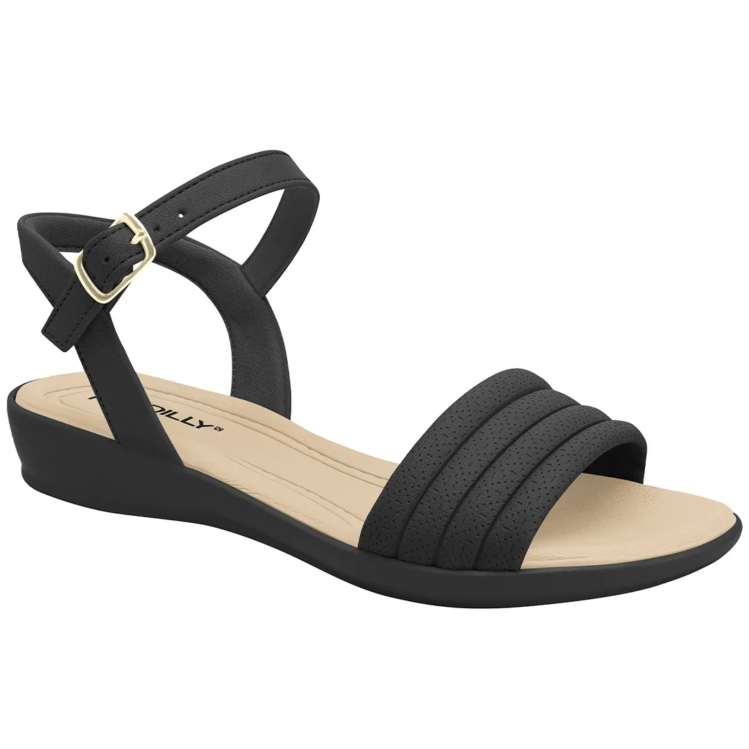 Sand�lia Rasteira Feminina Piccadilly Cod. 500381 Cores Preta e Marfim