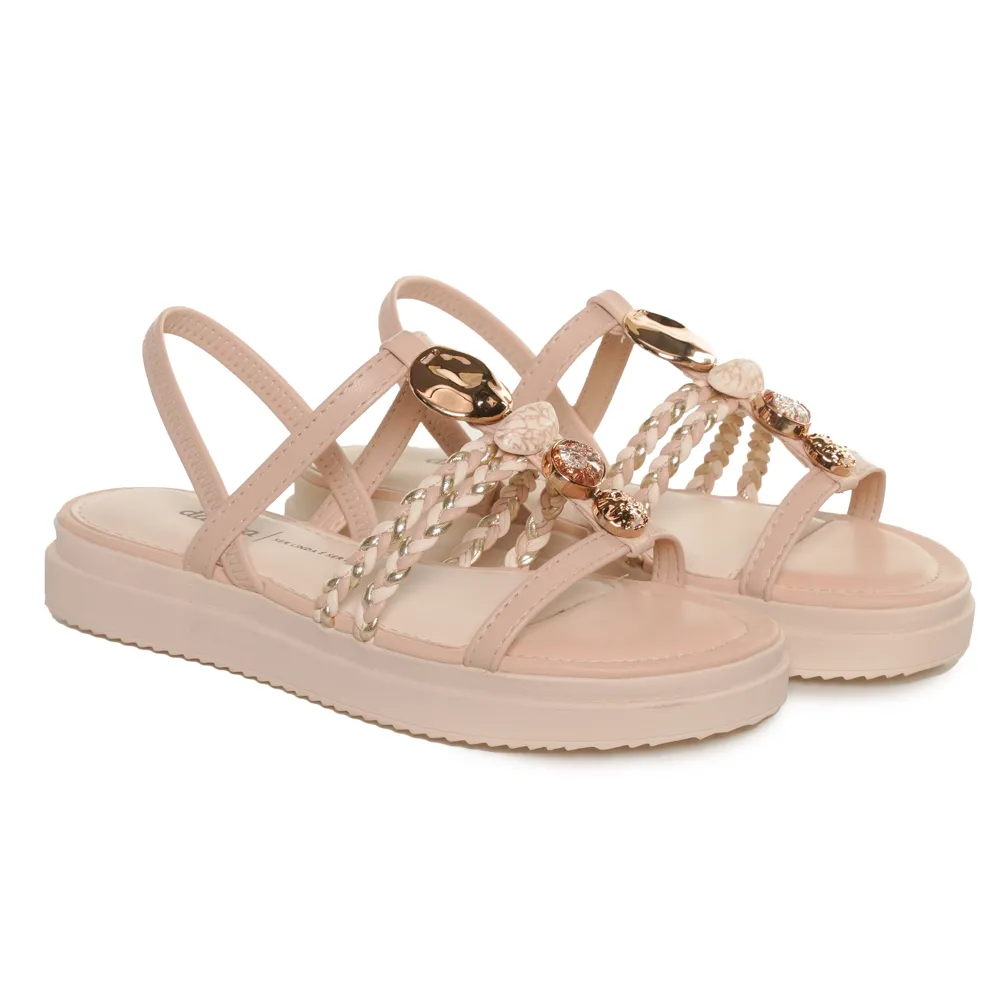 Sand�lia Tiras El�stico Pedras Dakota Y7635 - Granola