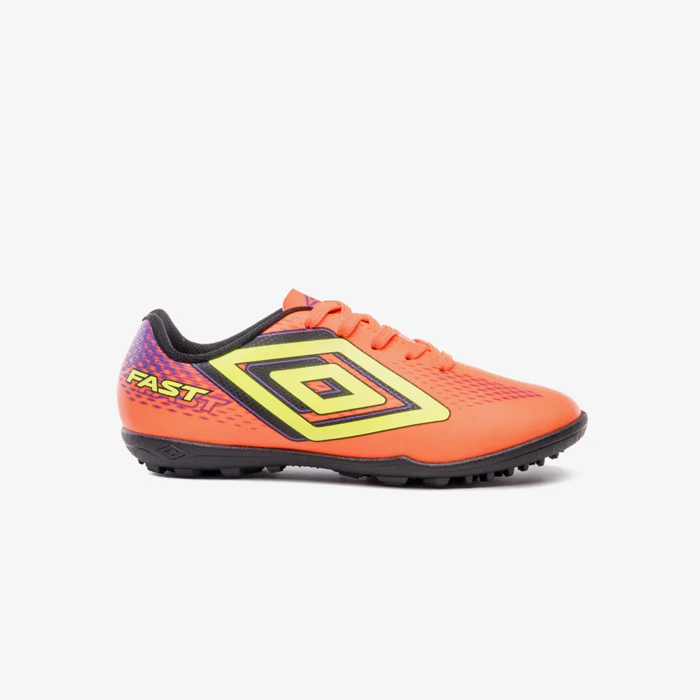 A Chuteira Society Umbro Fast II JR - Coral/ Eletric