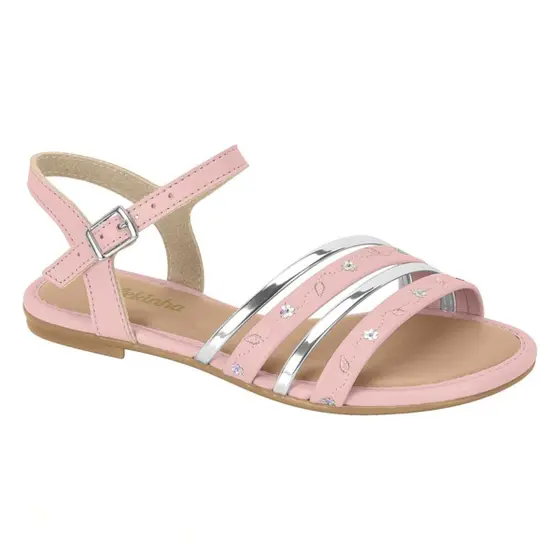 Sand�lia Molekinha Rasteira Glamour Tira Metalizada 2157.1095 - Rosa/ Furtacor Prata