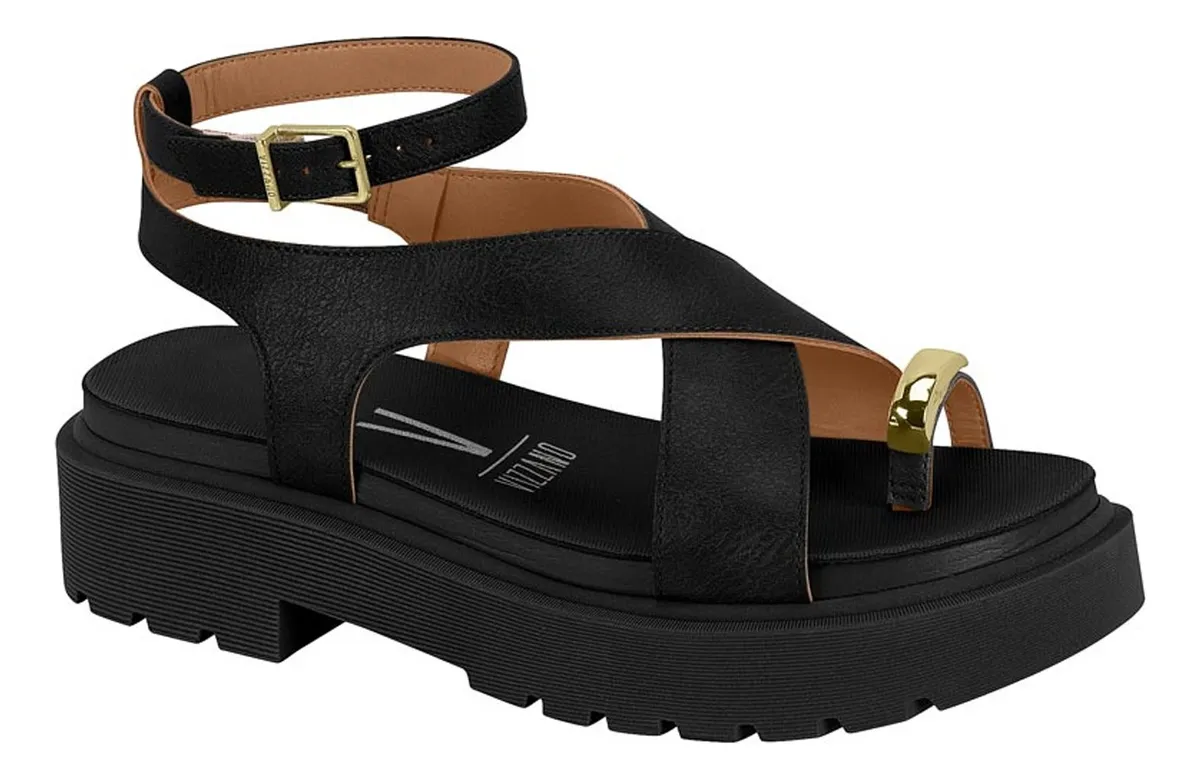 Sandalia Papete Vizzano 6499.122 Flatform Tratorada - Preta