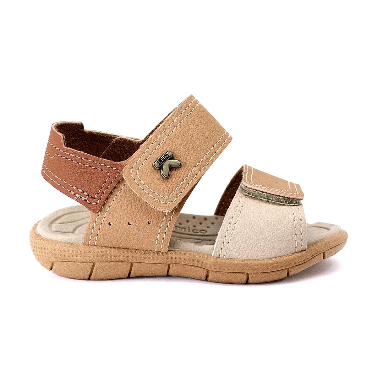 Sand�lia Klin Tic Tac Velcro 171262000 - Capuccino/ Palha/ Caramelo
