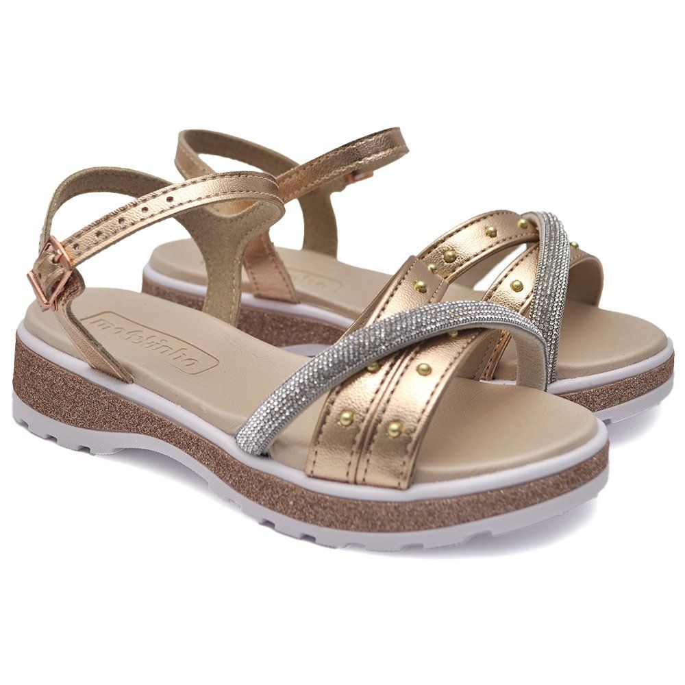 Sand�lia Infantil Menina Molekinha 2361.208 - Ouro Rosado/ Silver