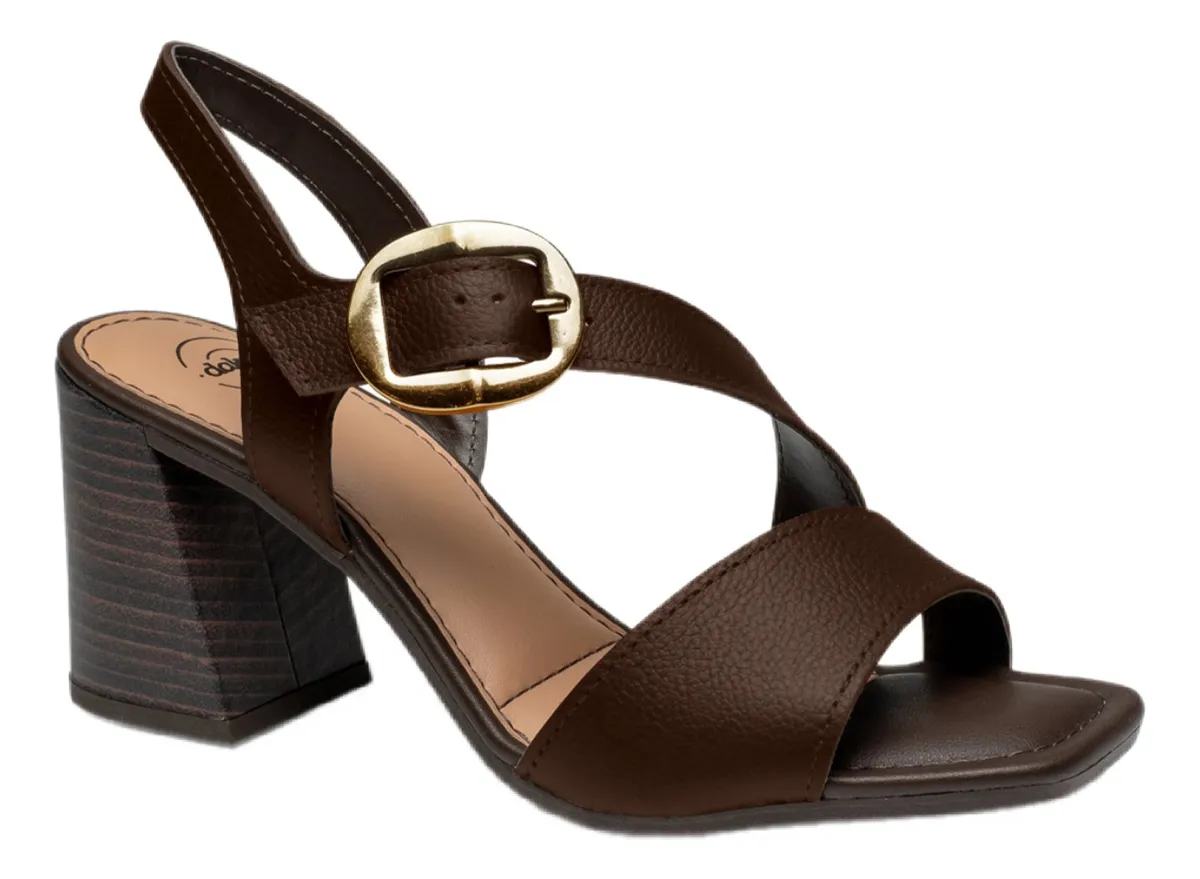 Sand�lia Dakota Db162 Em Couro, Salto Bloco - Brown