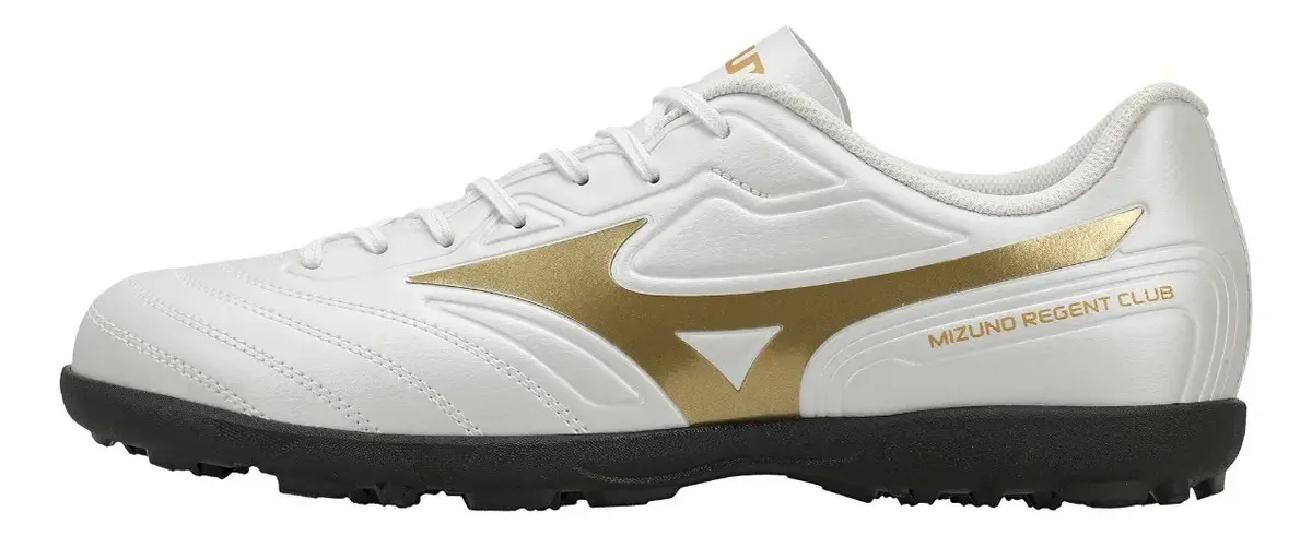 Chuteira Mizuno Reg. Club As - Branco/ Dourado
