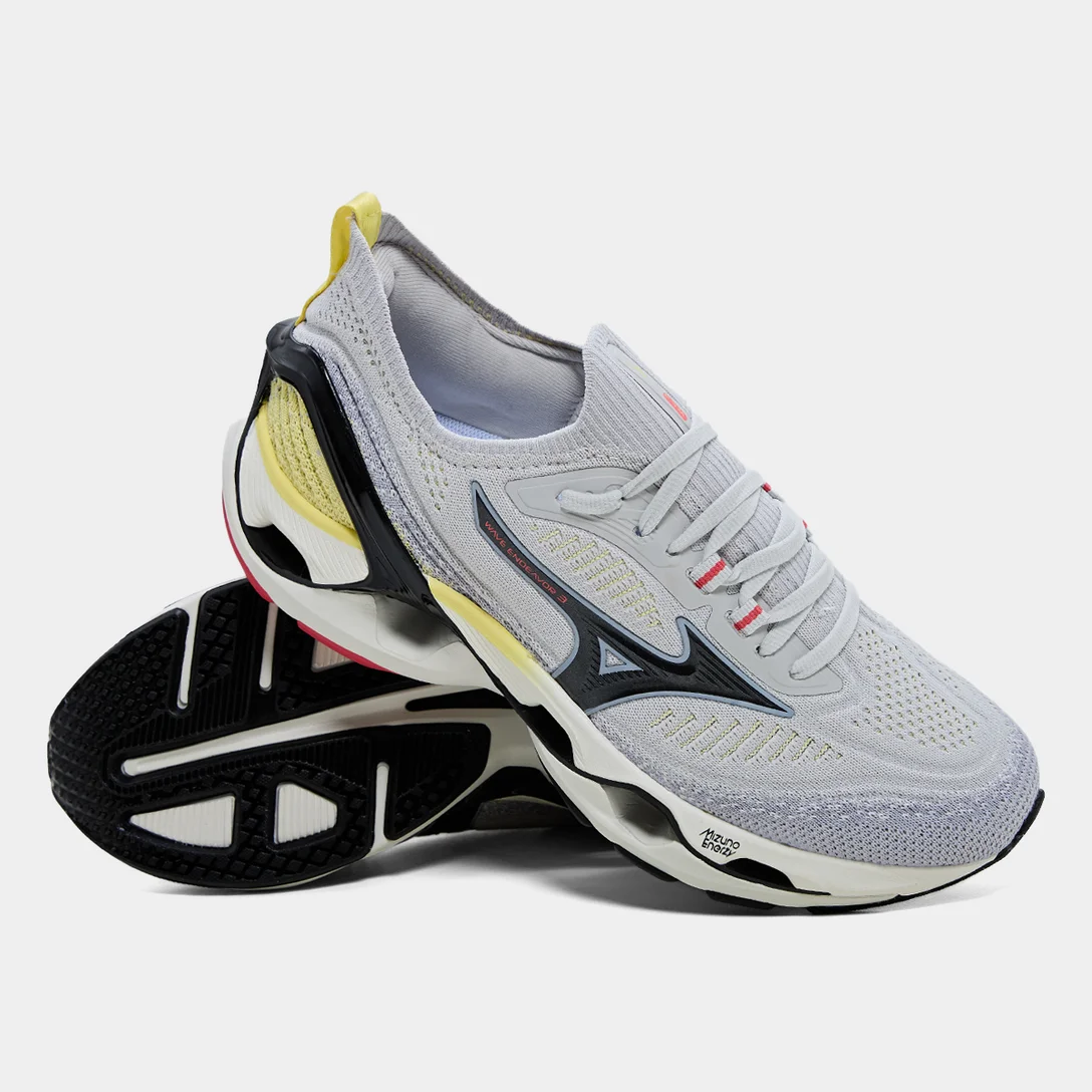T�nis Mizuno Wave Endeavor 3 - Cinza Claro/ Amarelo
