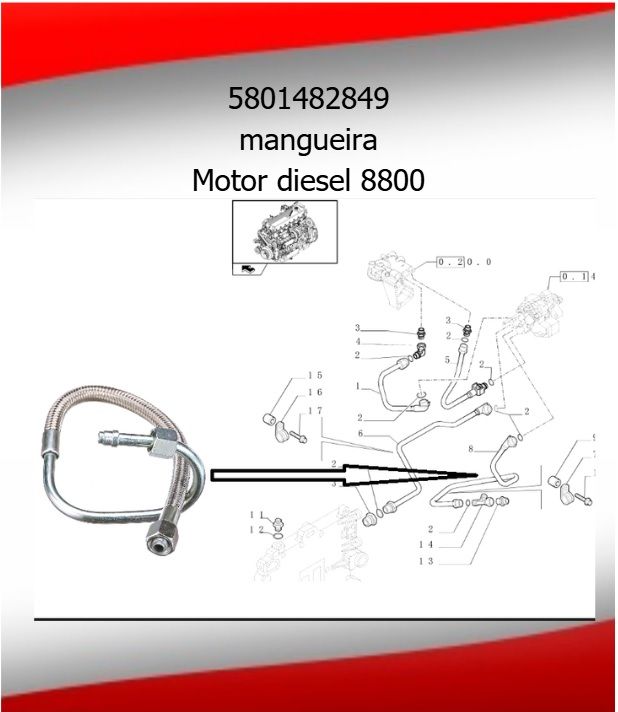 Mangueiras motor diese case 8800