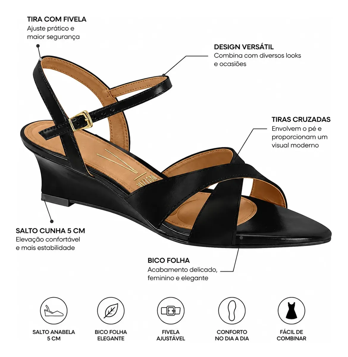 Sand�lia Vizzano Anabela 6591.100 - Preto